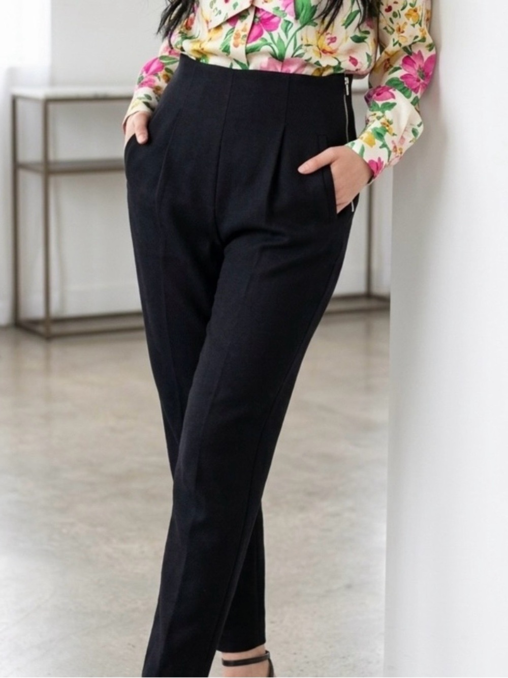Erika Cavallini Italian Marjory HighWaisted Virgin Wool Tapered Trousers Size 42